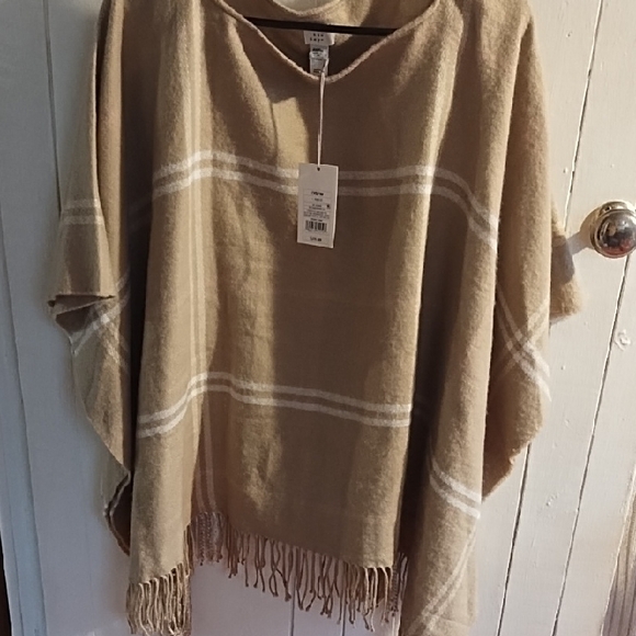 a new day Jackets & Blazers - A New Day NWT Tan And White Poncho with Fringe OSFM.